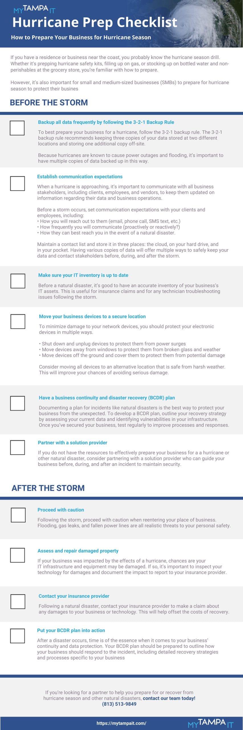 A checklist on a tablet for hurricane preparation, ensuring business continuity. My Tampa IT helps businesses prepare for hurricanes with effective IT disaster recovery plans.